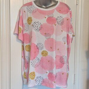 Pixie Lady Short Sleeve Tee - pink, white, and metallic gold print